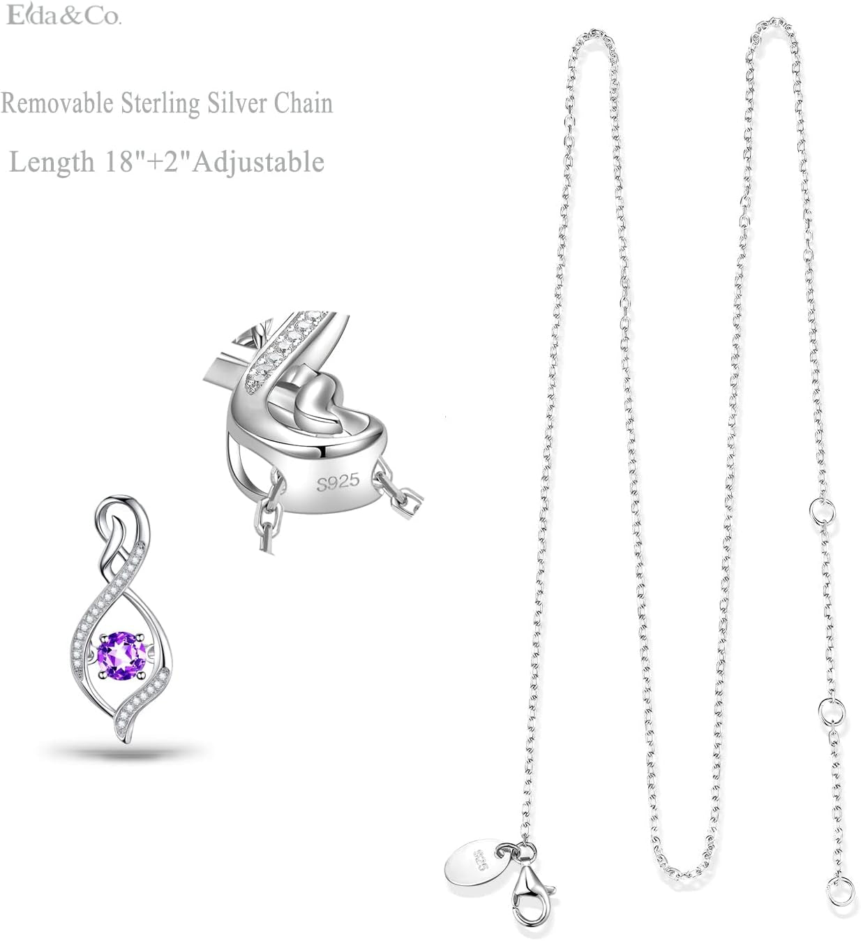 Valentines Day Birthday Gifts for Mom Women Endless Love Necklace 925 Sterling Silver with February March Birthstones Amethyst Aquamarine Jewelry Gifts for Her