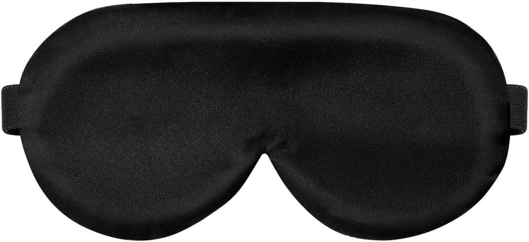 Sleep Mask Silk Eye Cover with Contoured Interior Design for Pressure-Free Comfort - Upgrade over Thin Flat Shades (Black)