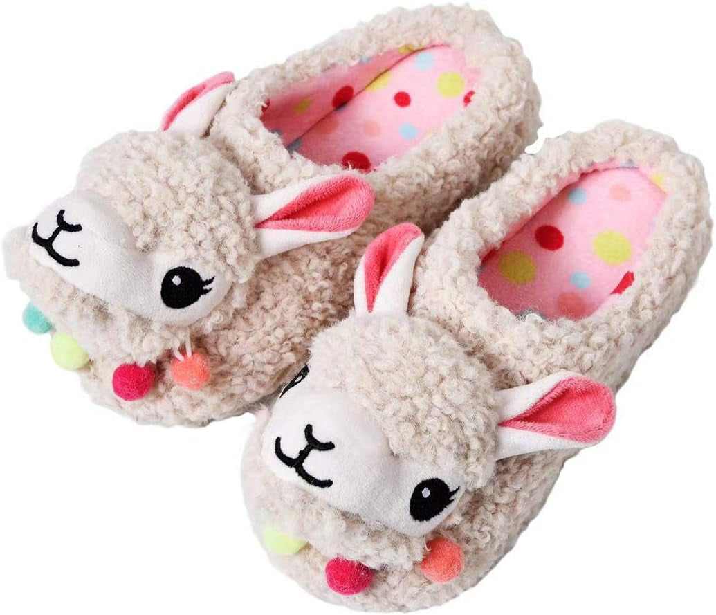 Cute Animal Slippers Soft Funny Alpaca Slippers Fuzzy Llama Slippers Memory Foam for Women Indoor Warm Fleece Bedroom Slippers Ladies Girls House Non-Slip Slippers