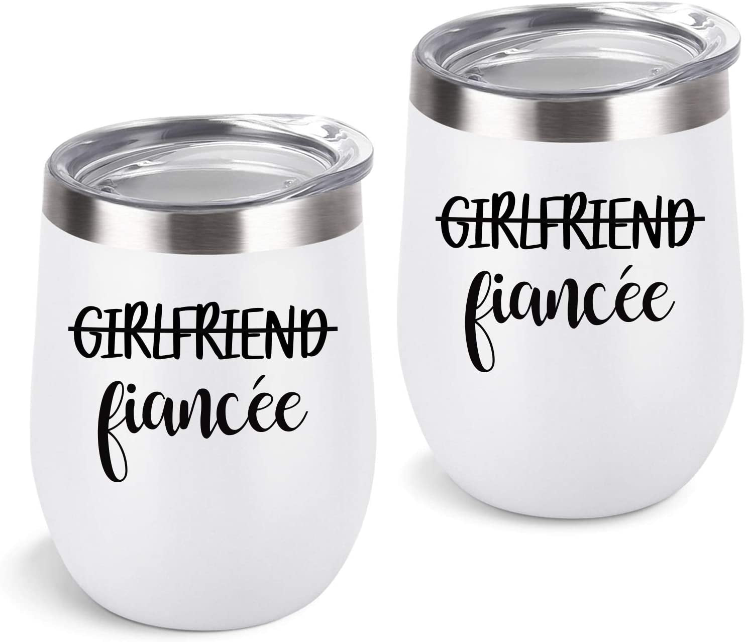 Girlfriend and Girlfriend Wine Tumbler Lesbian Couple Gifts, Engagement Wedding Valentine’S Day LGBT Gifts for Girlfriend, 12 Oz Stainless Steel Fiancée Wine Tumbler Set with Lids, White