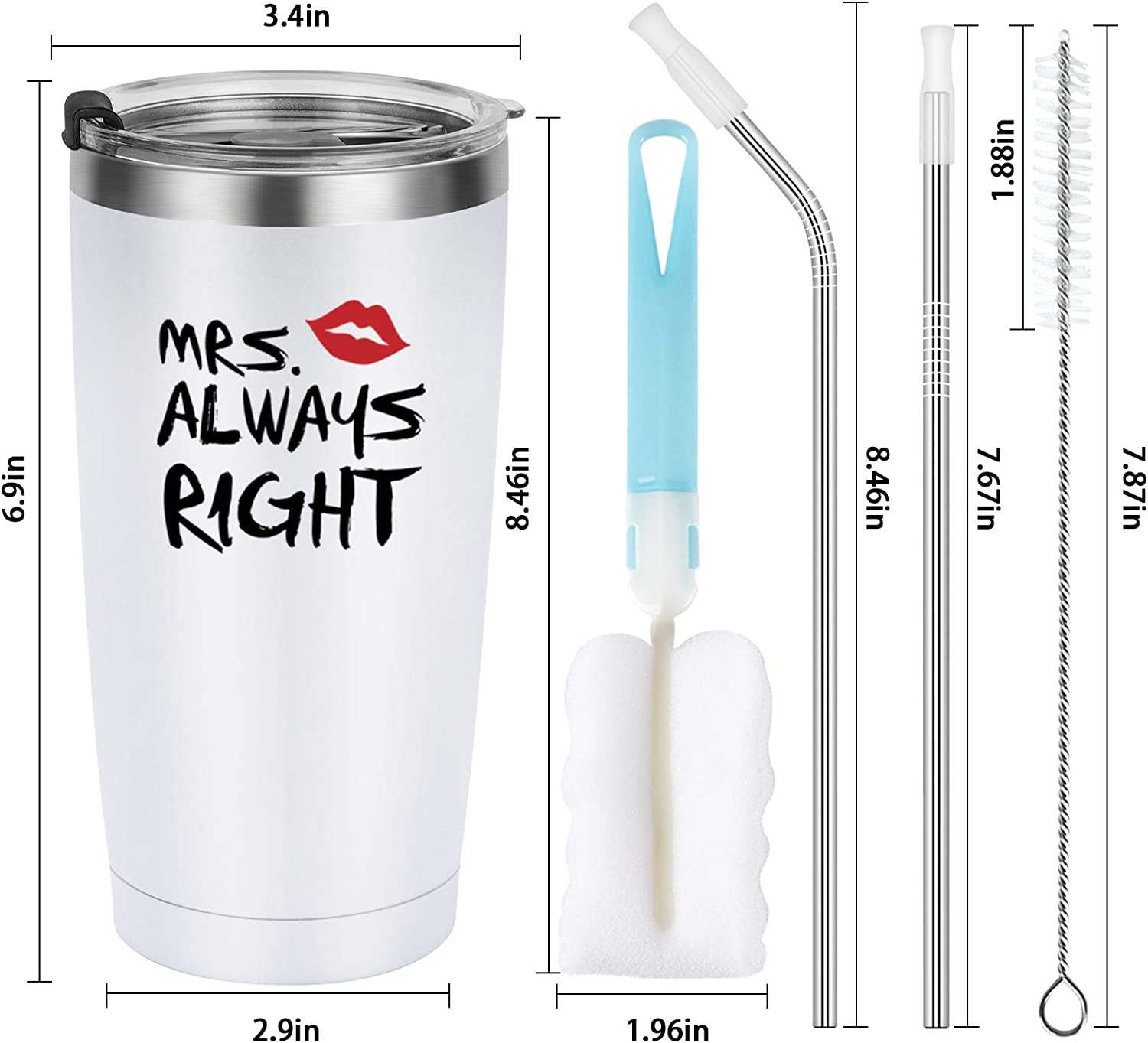 Mr. Right Mrs. Always Right Travel Tumbler Set, Wedding Engagement Gifts for Husband Wife Newlywed Couples Bride Groom Anniversary Bridal Shower, 20Oz Stainless Steel Travel Tumbler, Black and White, Mother’s Day 