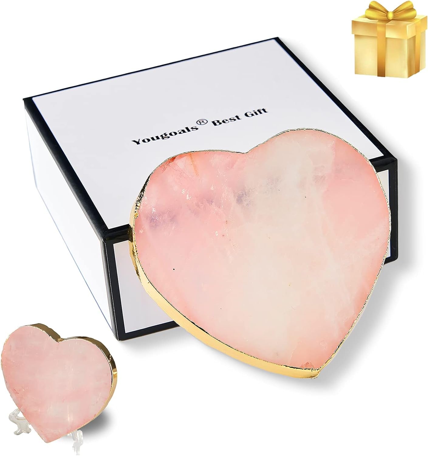 Rose Quartz Agate Coaster Heart Pink Geode Stone Coaster for Drinks Gift Box 1 Pcs,Crystal Coaster Decoration for Birthday Christmas Valentine’S Day Wedding, Coasters Coffee Table