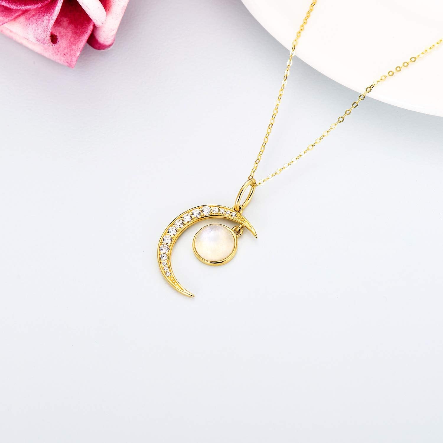 14K Solid Gold Sun Moon Star Necklace for Women 3 Style Yellow Gold Jewelry Present for Wife Girlfriend Mother