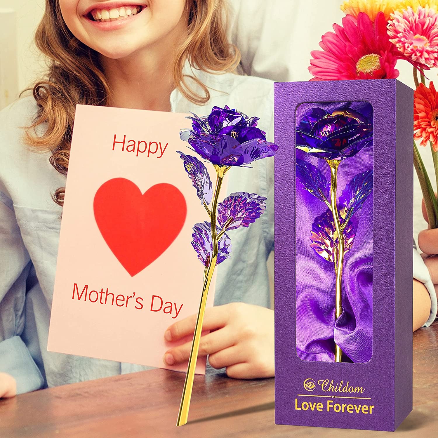 Valentines Day Gifts for Women,Mom Birthday Gifts for Her,Rose Flower Gifts for Mom,Purple Valentines Rose Flower Gifts for Mom from Daughter Son, Valentines Gifts for Wife, Girl, Grandma,Anniversary