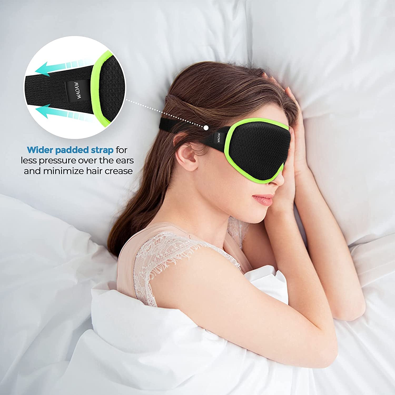 Sleep Mask for Women Men, Eye Mask Sleeping of 3D Light Blocking Blindfold (Neon Green)