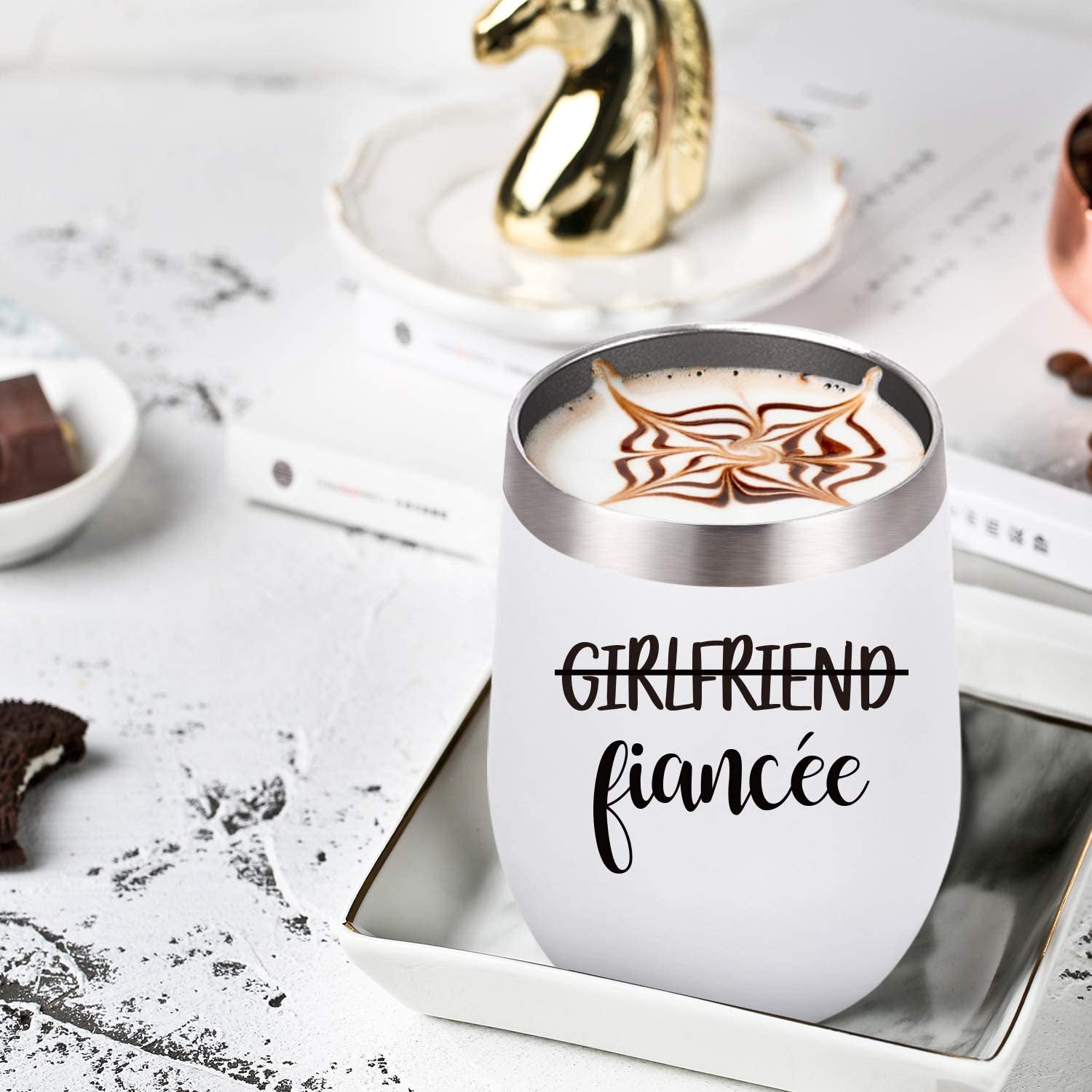 Girlfriend and Girlfriend Wine Tumbler Lesbian Couple Gifts, Engagement Wedding Valentine’S Day LGBT Gifts for Girlfriend, 12 Oz Stainless Steel Fiancée Wine Tumbler Set with Lids, White