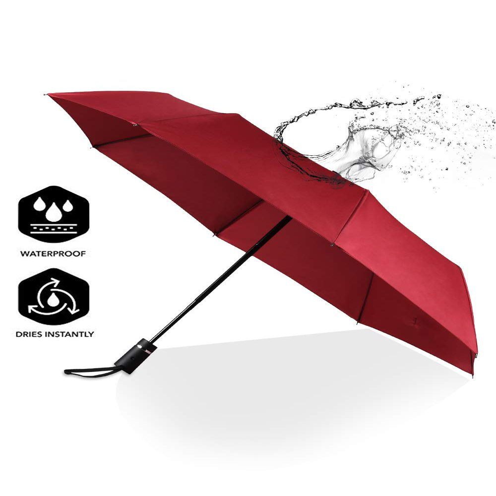 Travel Umbrellas for Rain Small Light Windproof Umbrella Automatic Folding Waterproof Umbrella for Women and Men( Retro Red)