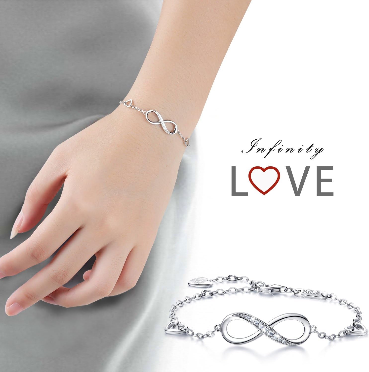 Womens 925 Sterling Silver Infinity Endless Love Symbol Charm Adjustable Bracelet Mother'S Day Gift for Wife Women Girls Mom