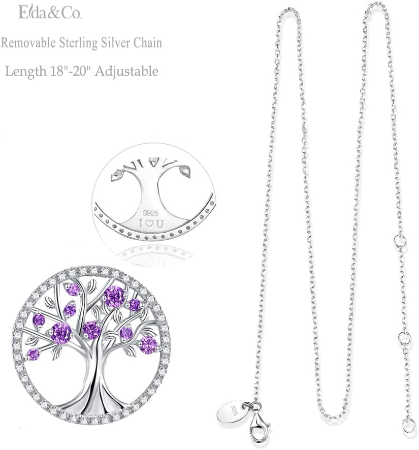 Valentines Day Jewelry Gifts Tree of Life Necklace for Women February March Birthstones Amethyst Aquamarine Necklace for Wife Mom Birthday Gifts for Her S925 Sterling Silver