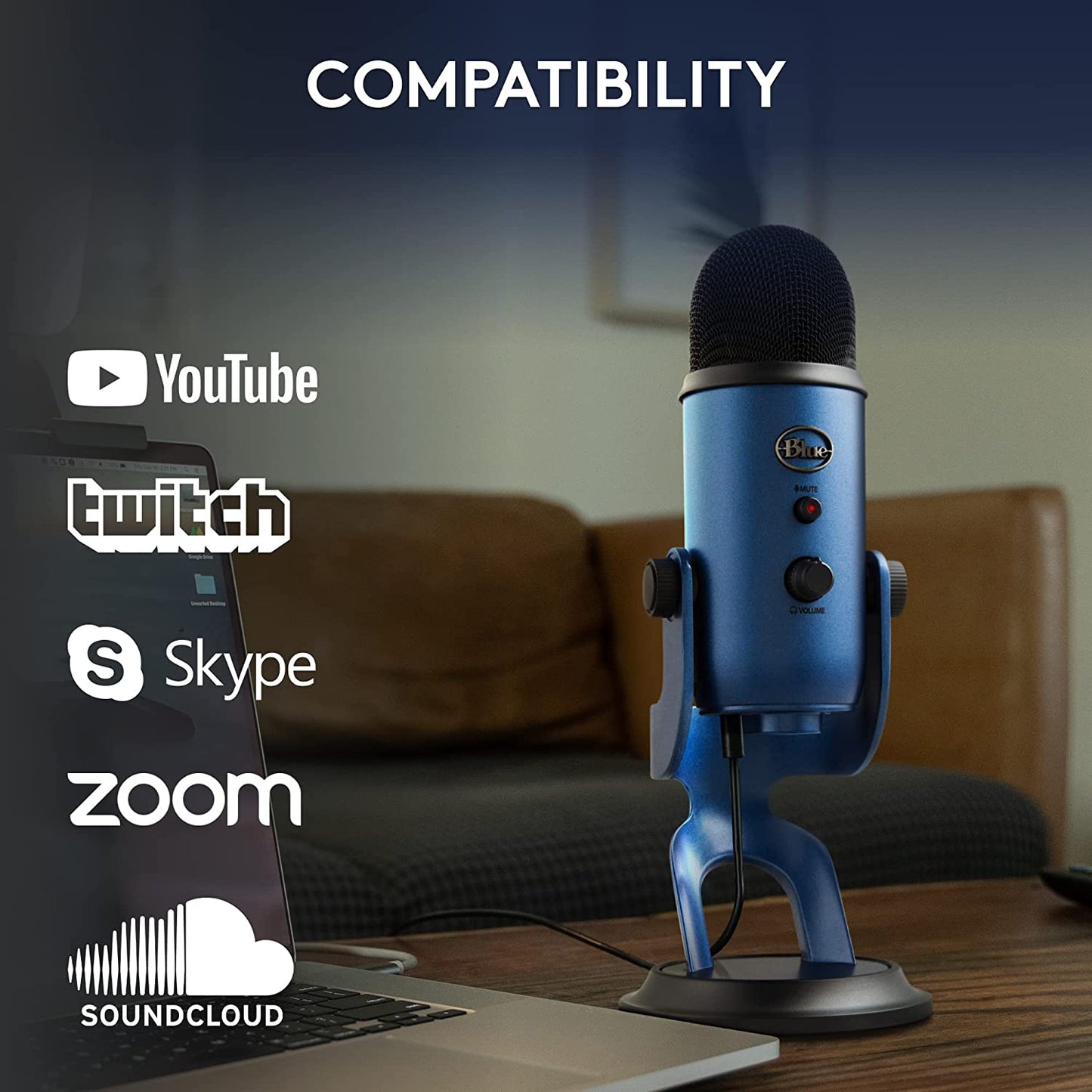 Logitech  Yeti USB Microphone - for Gaming, Streaming, Recording - Studio Quality Sound, 4 Polar Patterns, Plug & Play - Midnight