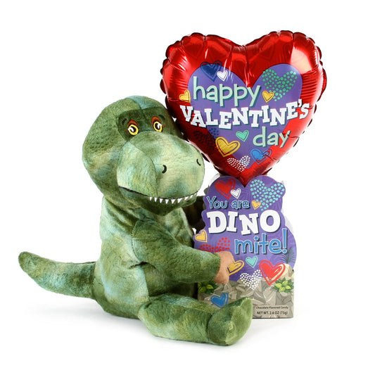 Valentine'S Day Green Dinosaur Plush with Chocolate Candy Gift, by