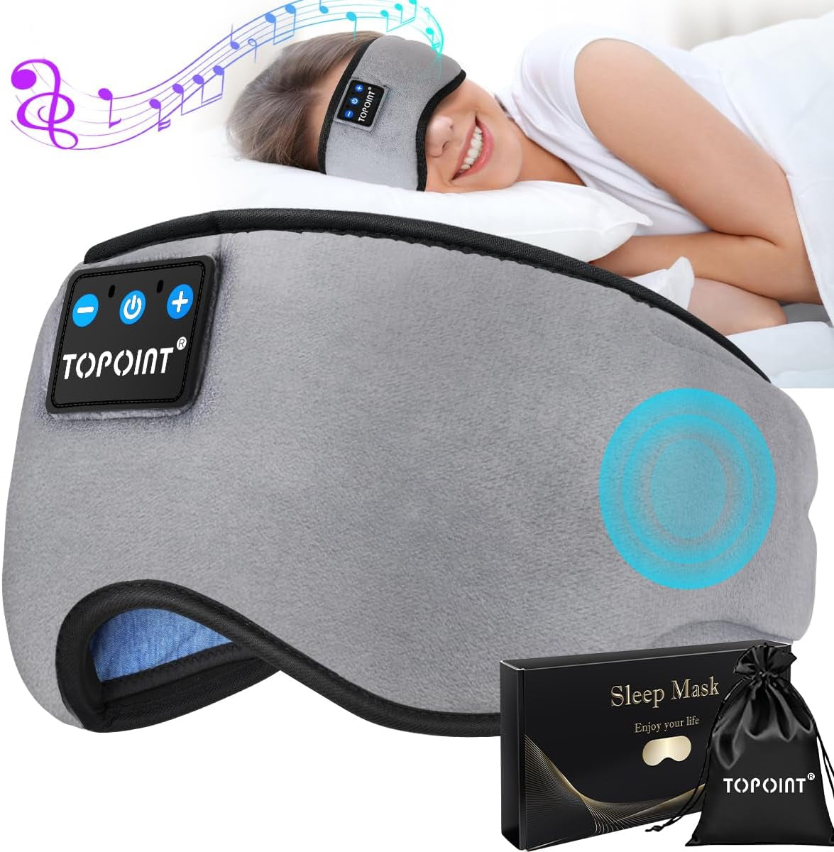 Bluetooth Sleep Eye Mask Wireless Headphones, Sleeping Eye Cover Travel Music Headsets with Microphone Handsfree, Sleep Headphones for Side Sleepers Gift for Men Women