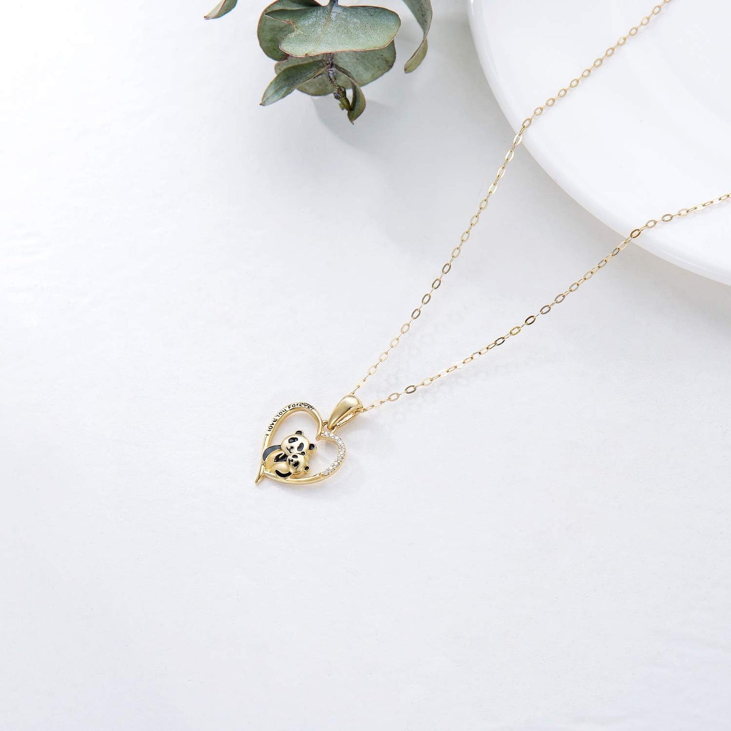 14K Solid Gold Panda Pendant Necklaces for Women Yellow Gold Jewelry Present for Wife Girlfriend Mother,16+1+1 Inch