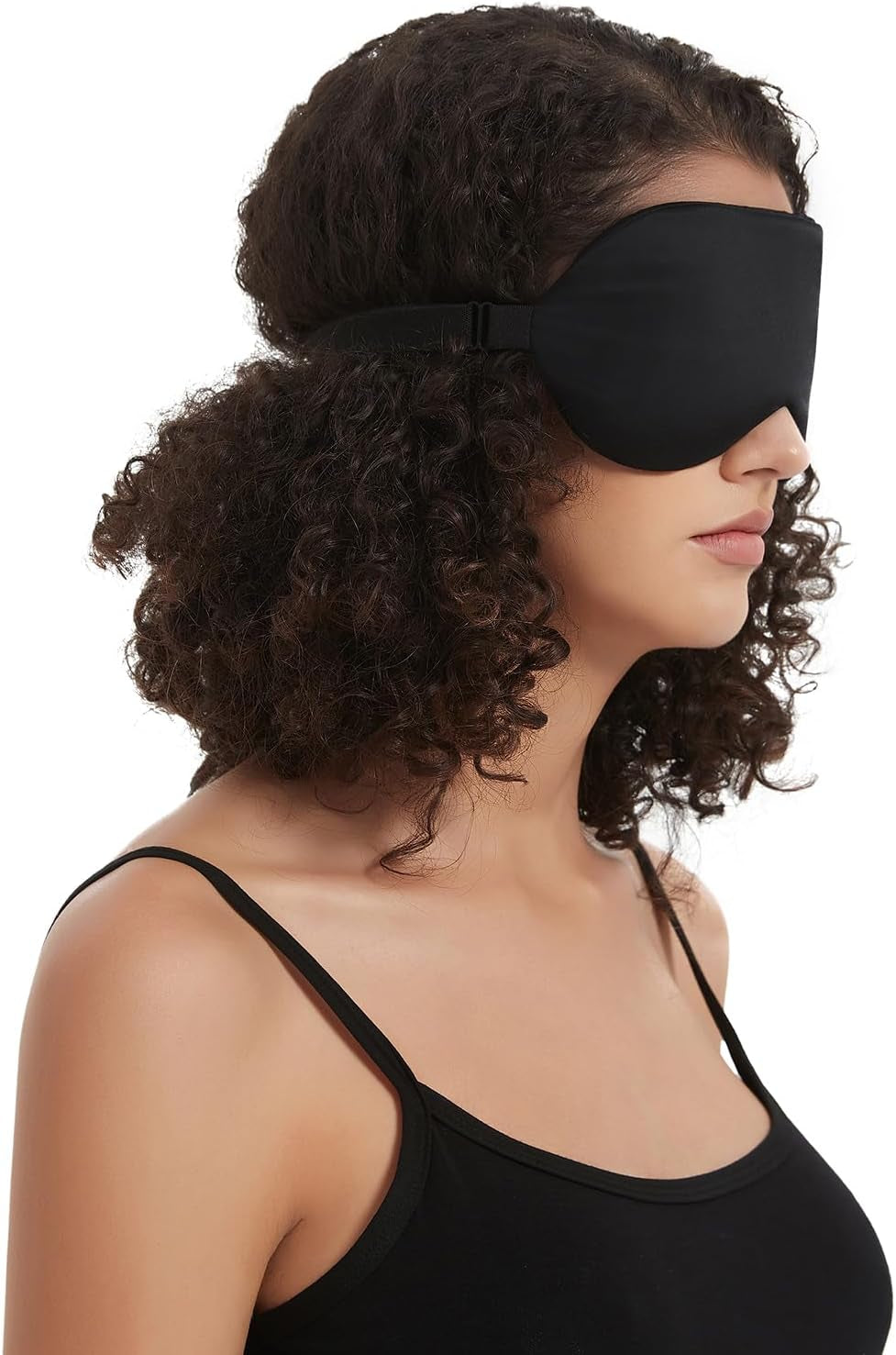 Sleep Mask Silk Eye Cover with Contoured Interior Design for Pressure-Free Comfort - Upgrade over Thin Flat Shades (Black)