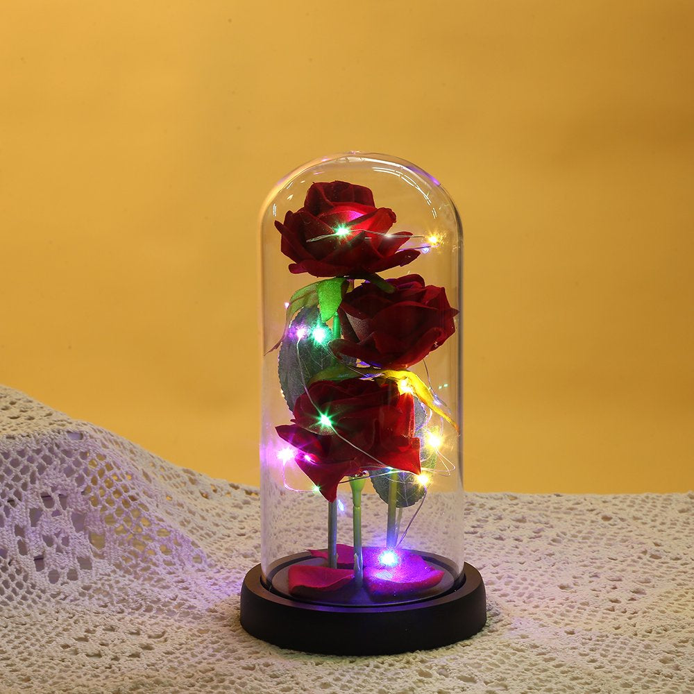 Artificial Rose Flowers Gift in Glass Dome with LED - Red Rose | Valentine'S Day Mother'S Day Christmas Anniversary Birthday Flowers Gifts for Mom Wife Girlfriend Women Her