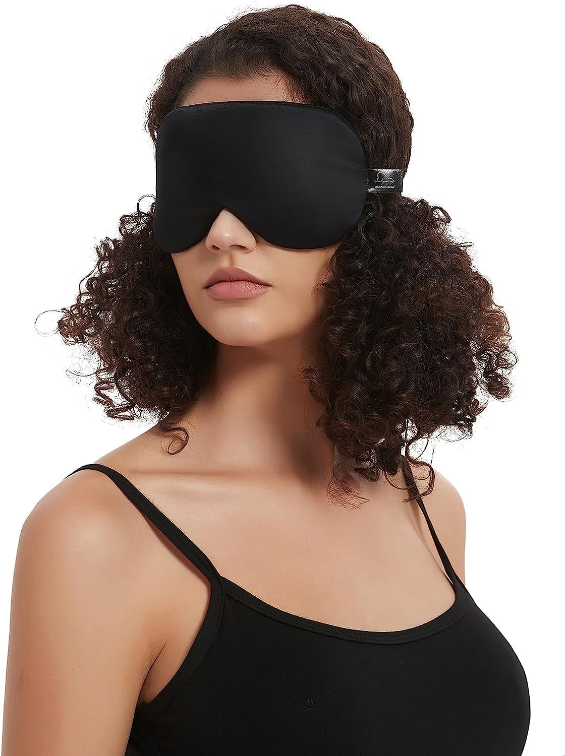 Sleep Mask Silk Eye Cover with Contoured Interior Design for Pressure-Free Comfort - Upgrade over Thin Flat Shades (Black)