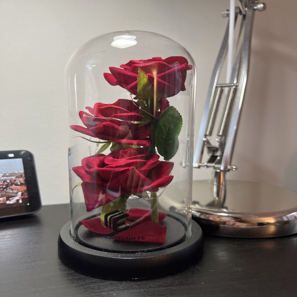 Artificial Rose Flowers Gift in Glass Dome with LED - Red Rose | Valentine'S Day Mother'S Day Christmas Anniversary Birthday Flowers Gifts for Mom Wife Girlfriend Women Her