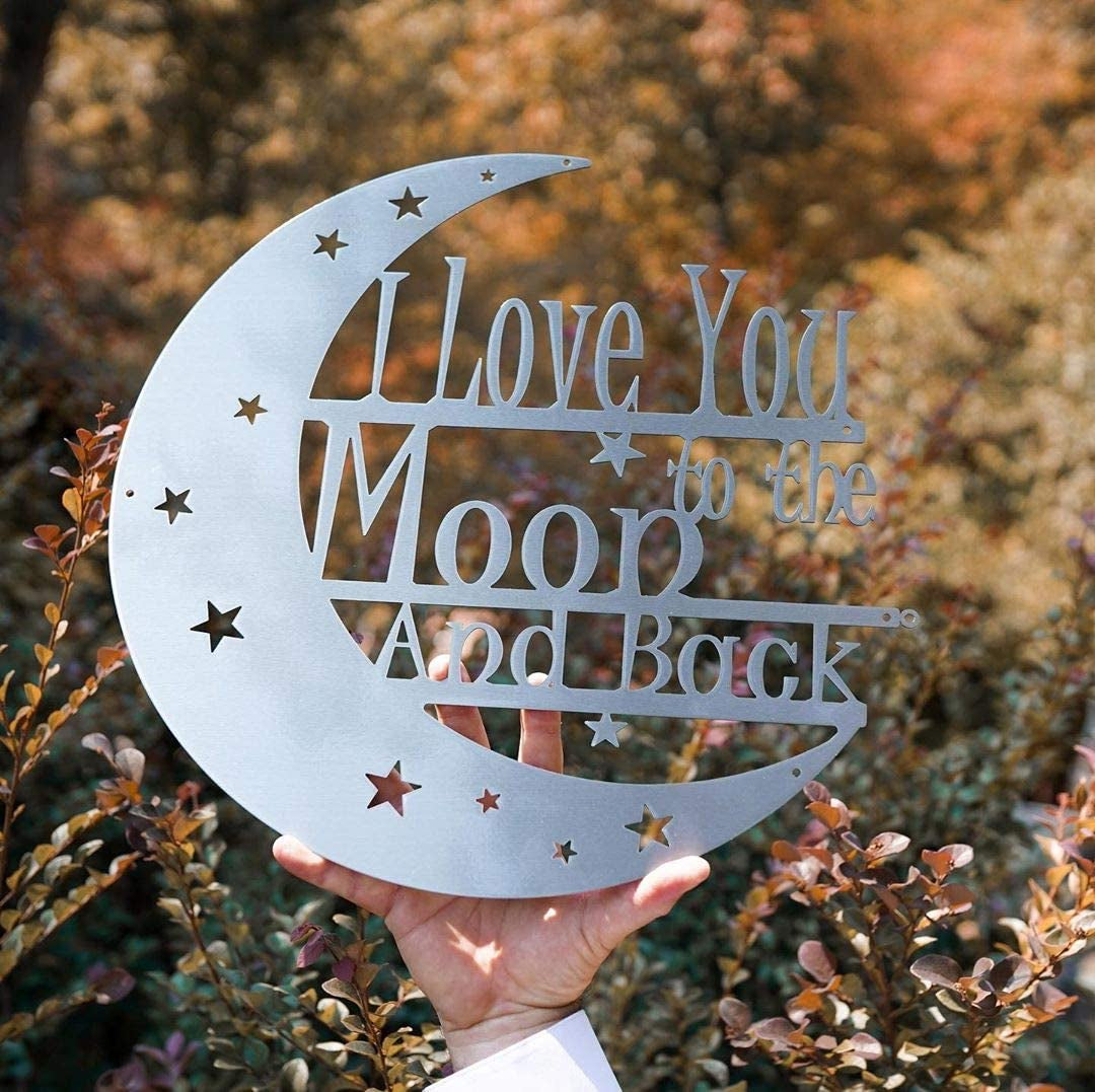 I Love You to the Moon and Back -  - 12 in (Silver) - Powder Coated Metal - Wall Art Laser Cut Holes