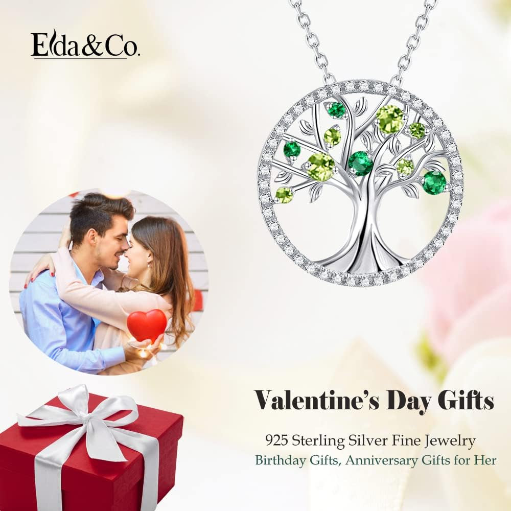 Valentines Day Jewelry Gifts Tree of Life Necklace for Women February March Birthstones Amethyst Aquamarine Necklace for Wife Mom Birthday Gifts for Her S925 Sterling Silver