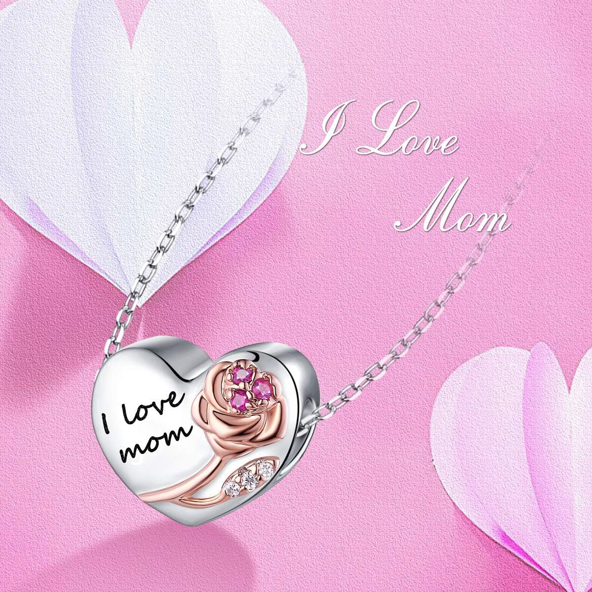 925 Sterling Silver Heart Love with 3D Rose Flower Charms Beads for Bracelets Necklaces Wedding Valentine'S Day Mother'S Day Christmas Gift Jewelry for Wife Mom Sister Family Best Friends