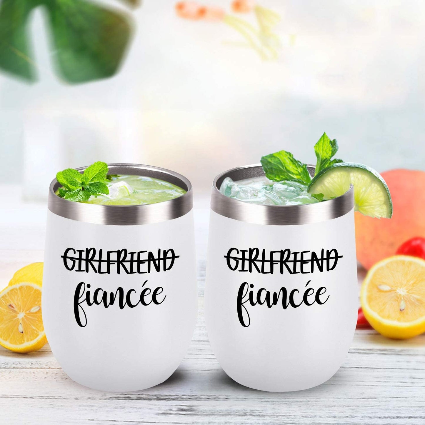 Girlfriend and Girlfriend Wine Tumbler Lesbian Couple Gifts, Engagement Wedding Valentine’S Day LGBT Gifts for Girlfriend, 12 Oz Stainless Steel Fiancée Wine Tumbler Set with Lids, White