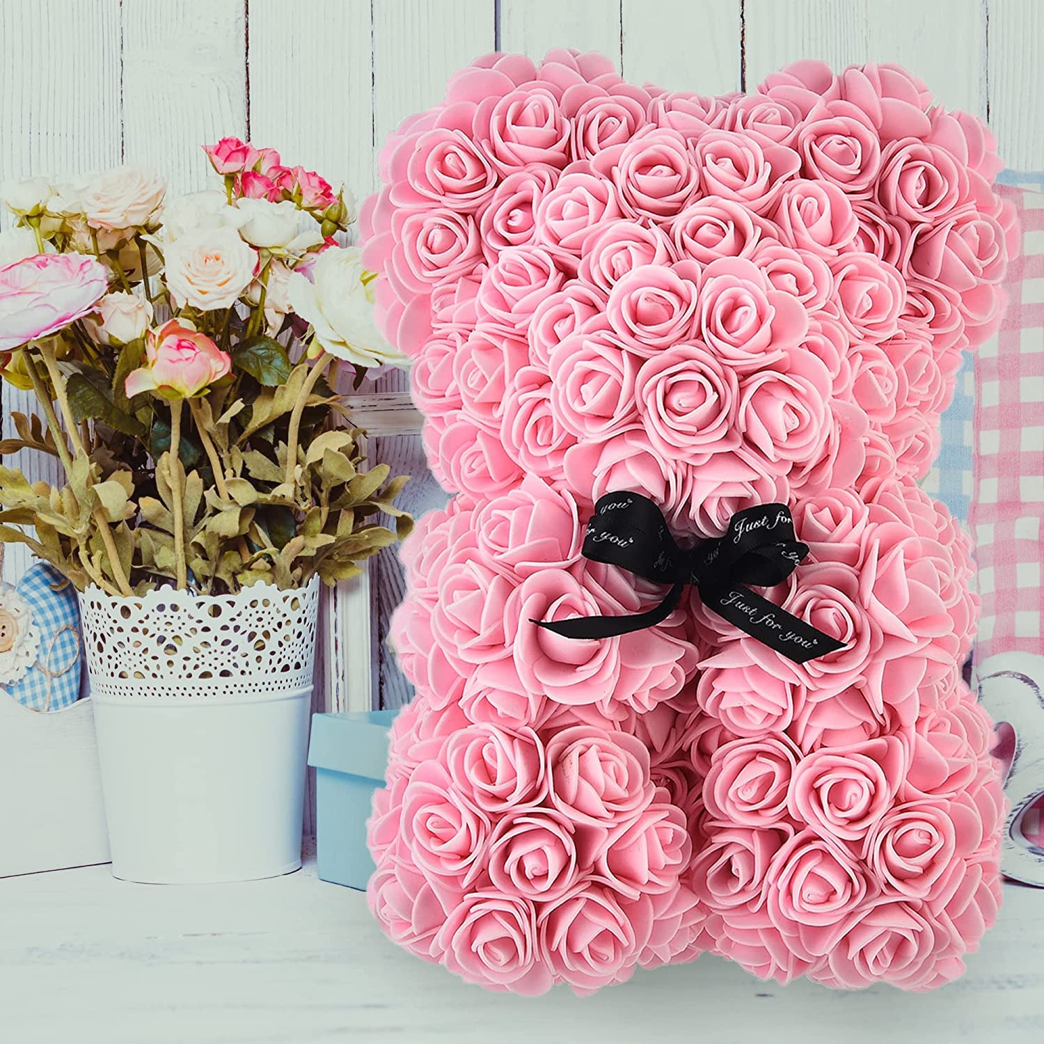 Rose Bear ,Rose Teddy Bear, Flower Bear Cub, Forever Rose Everlasting Flower for Window Display, Anniversary Christmas Valentines Gift (Light Pink)