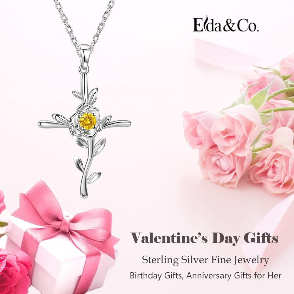 Valentines Day Birthday Gifts Mom Love Rose Hope Leaves Necklace for Wife 925 Sterling Silver February March Birthstones Amethyst Aquamarine Jewelry Gifts for Women