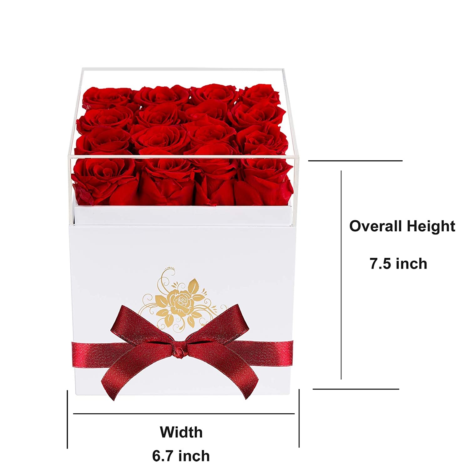 Luxury Preserved Roses in a Box, Red Real Roses Romantic Gifts for Her Mom Wife Girlfriend Anniversary Mother'S Day Valentine'S Day Christmas(White Large Square Box)