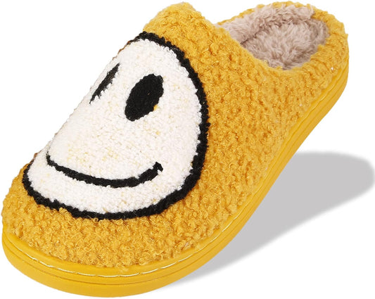 Smile Face Slippers for Women Men, Retro Soft Plush Lightweight Cute Happy Face House Slides, Cozy Fluffy Warm Home Cloud Slippers Slip-On Fleece Shoes Non-Slip Indoor Outdoor