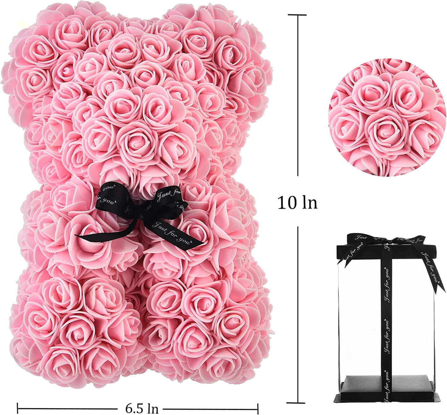 Rose Bear ,Rose Teddy Bear, Flower Bear Cub, Forever Rose Everlasting Flower for Window Display, Anniversary Christmas Valentines Gift (Light Pink)