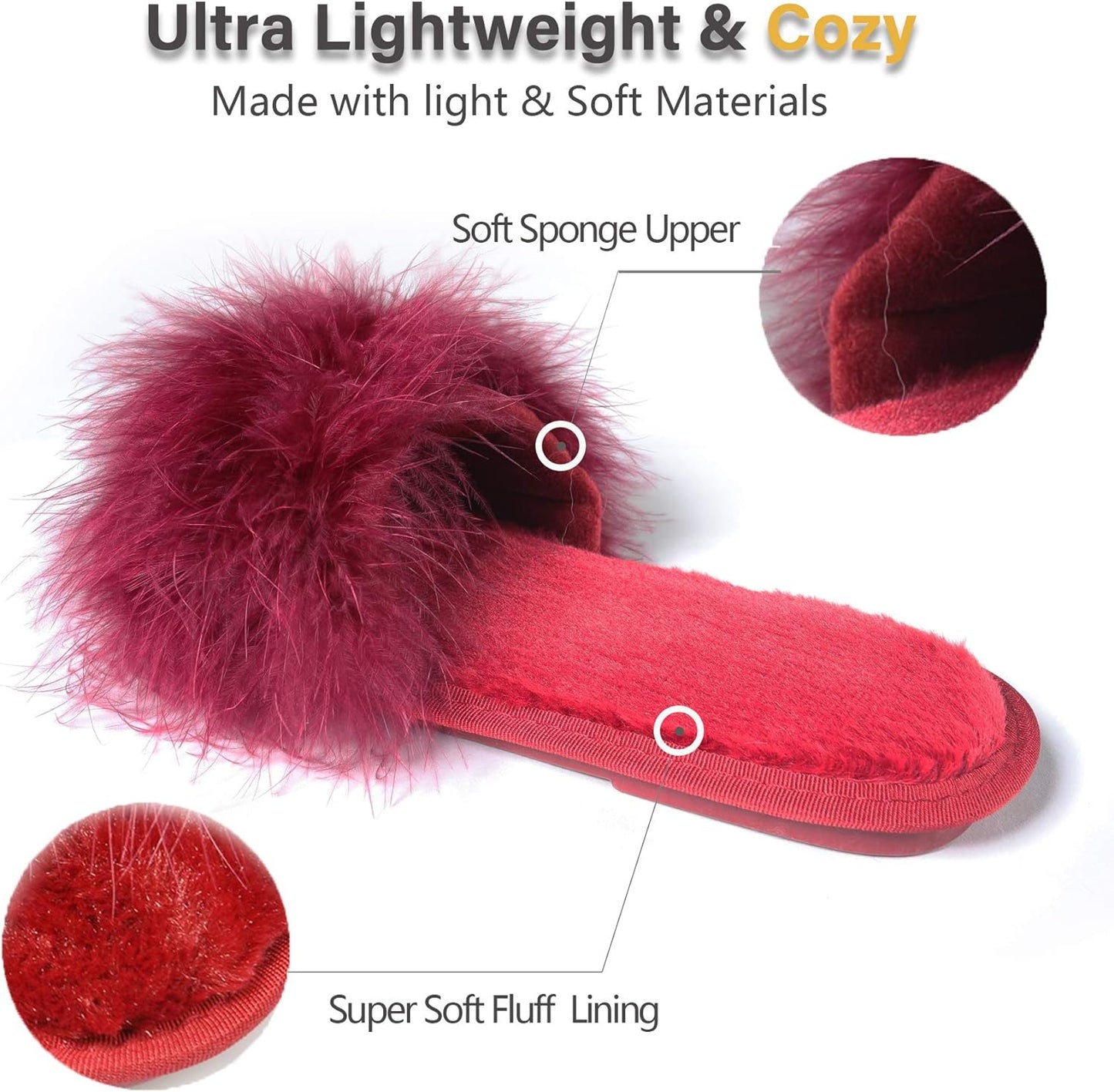 Women'S Furry Slippers Open Toe Fuzzy Slippers Memory Foam Fluffy House Slippers