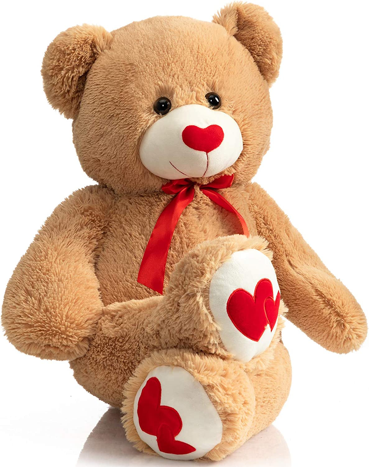 Giant Teddy Bear Stuffed Animal Large Bear Plush with Red Heart for Girlfriend and Kids Valentine'S Day 36 Inch Tan