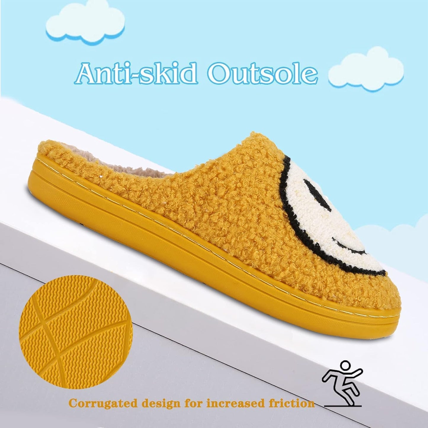 Smile Face Slippers for Women Men, Retro Soft Plush Lightweight Cute Happy Face House Slides, Cozy Fluffy Warm Home Cloud Slippers Slip-On Fleece Shoes Non-Slip Indoor Outdoor