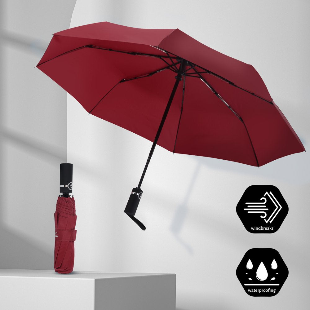 Travel Umbrellas for Rain Small Light Windproof Umbrella Automatic Folding Waterproof Umbrella for Women and Men( Retro Red)