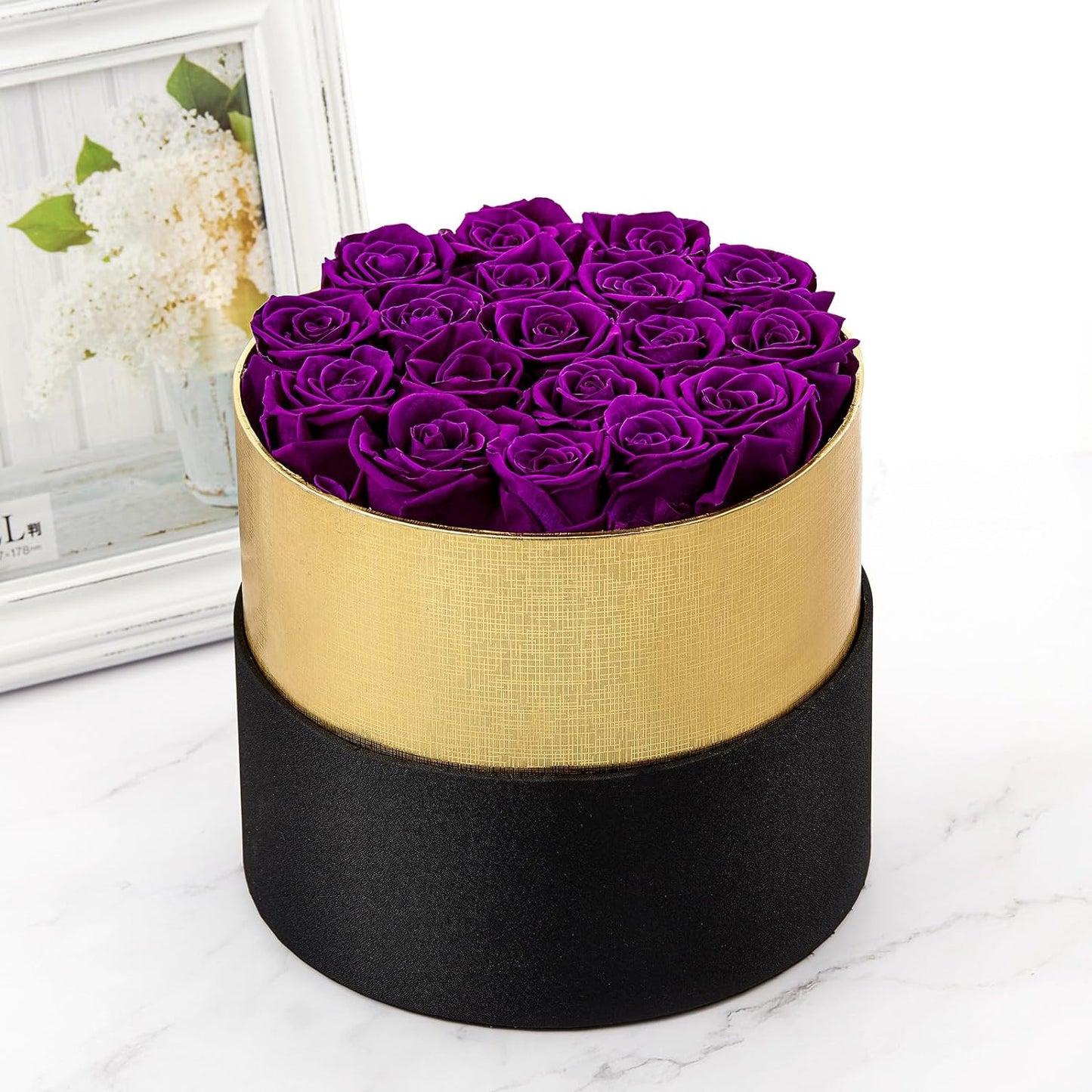 Preserved Roses That Last a Year Forever Flowers in a Box Flowers for Delivery Prime Gifts for Her Valentines Day Mothers Day (Round Black Box, 18 Purple Roses)