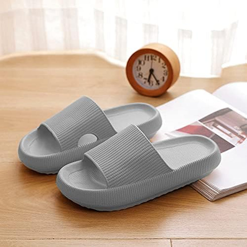 Cloud Slippers for Women and Men, Pillow House Slippers Massage Shower Bathroom Non-Slip Soft Comfy Thick Sole Platform Quick Drying Open Toe Home Cushion Slide Sandals for Indoor & Outdoor