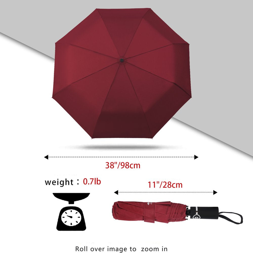 Travel Umbrellas for Rain Small Light Windproof Umbrella Automatic Folding Waterproof Umbrella for Women and Men( Retro Red)