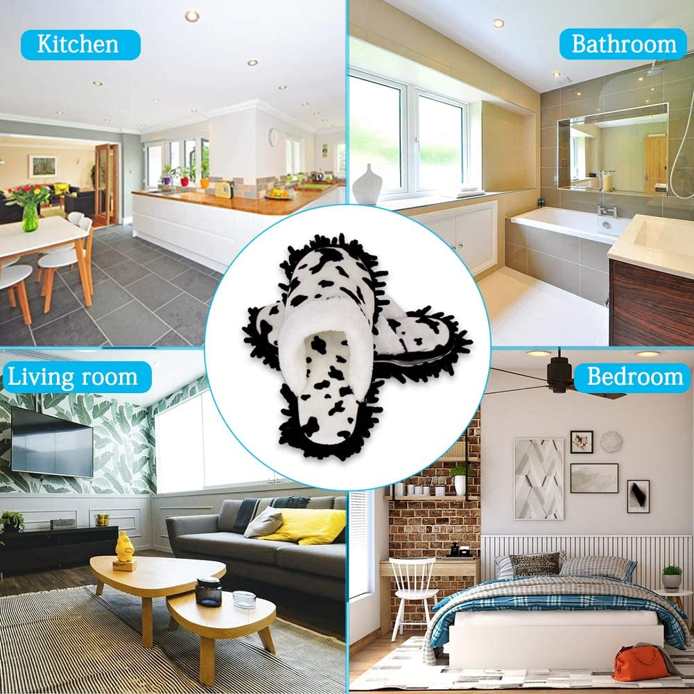 Cow Pattern Microfiber Mop Slippers Shoes Detachable House Floor Dust Cleaning Tool