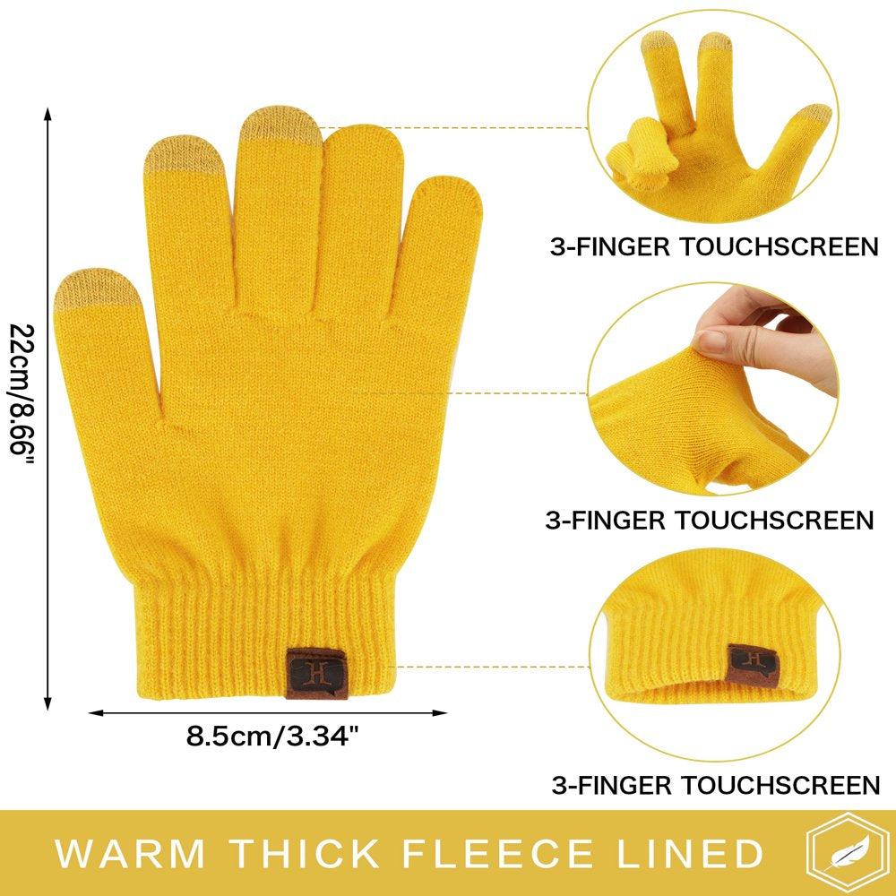 Women Winter Touchscreen Stretch Thermal Magic Gloves Warm Wool Knitted Thick Fleece Lined,Yellow