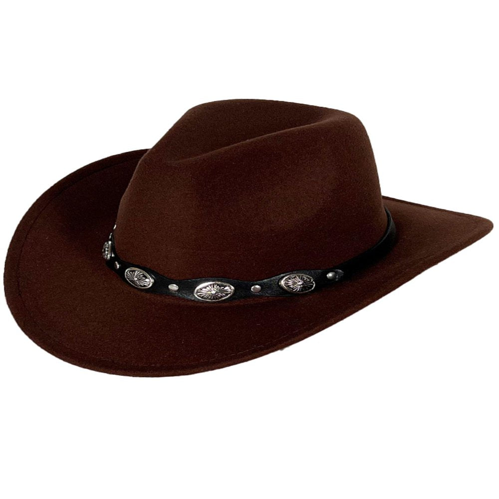 Women Men Cowboy Cowgirl Hats Felt Wide Brim Western Hat with Belt Buckle