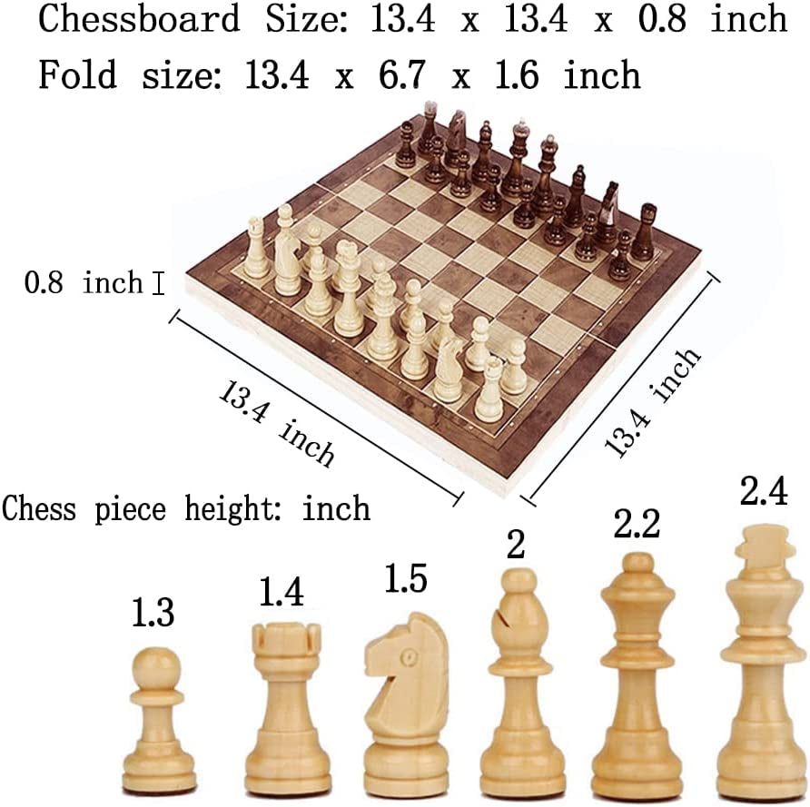 Chess Set，Folding Storage Wooden Chess Board Sets，3 in 1 Chess Board Game for Adults and Kids （Chess，Backgammon，Checkers），Exquisite Wooden Chess Pieces