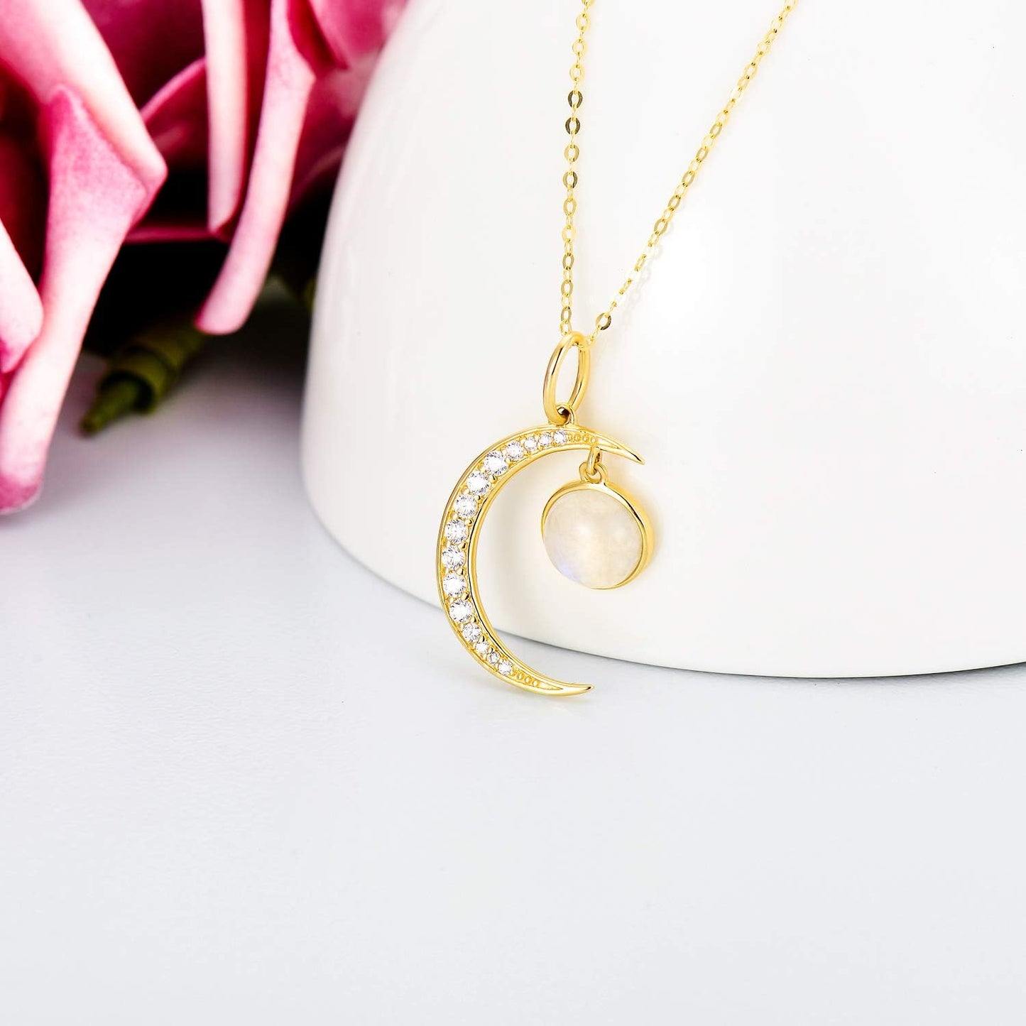 14K Solid Gold Sun Moon Star Necklace for Women 3 Style Yellow Gold Jewelry Present for Wife Girlfriend Mother