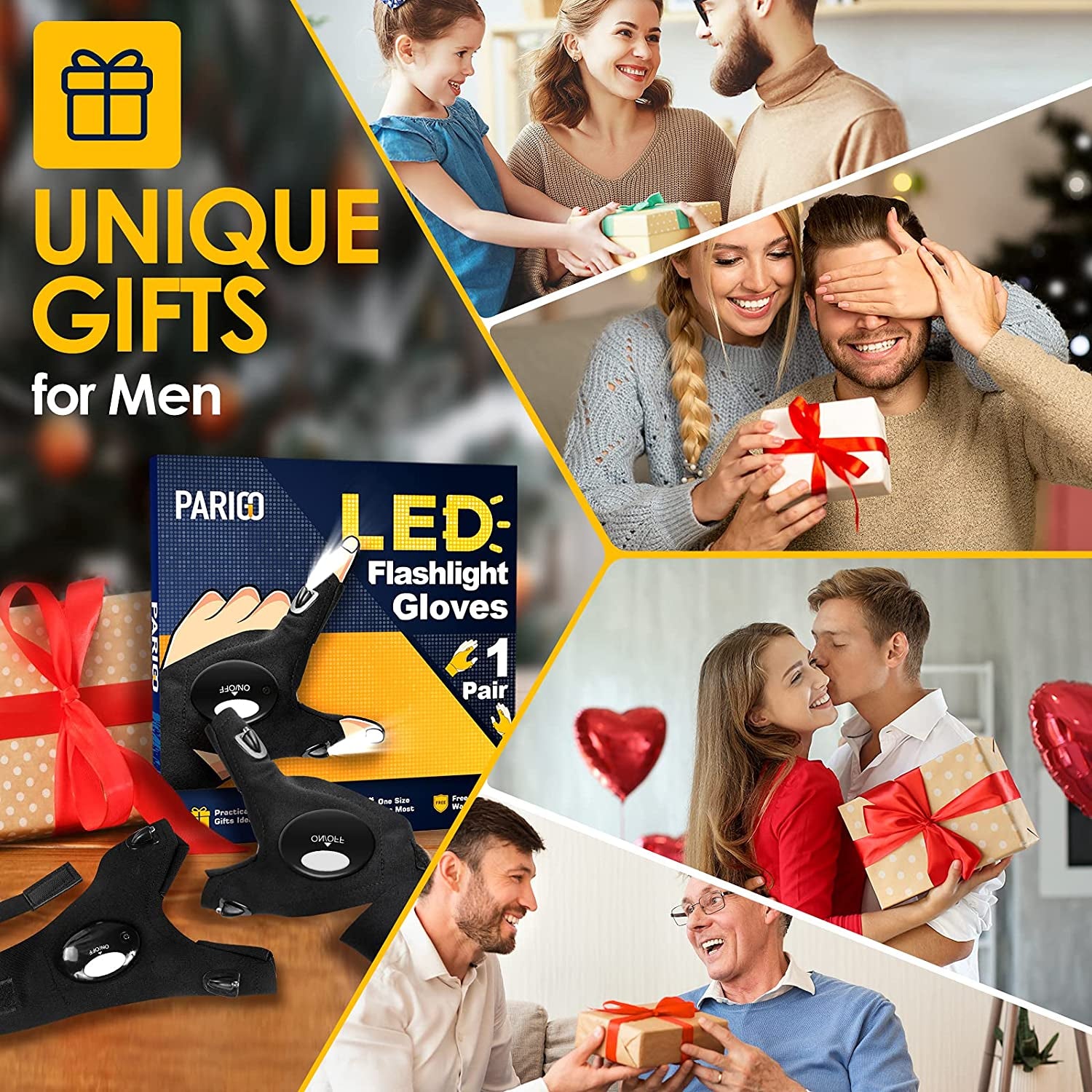 LED Flashlight Gloves, Valentines Day Gifts for Him Boyfriend Husband, Birthday Gifts for Men Dad Guy Car Repairing Work Light Fishing Camping