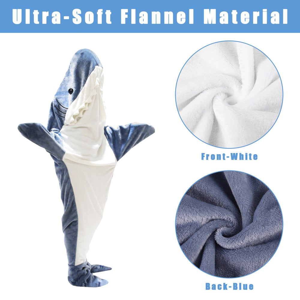 Shark Blanket - Wearable Blanket for Adult Kids, Super Soft Cozy Flannel Hoodie, Shark Onesie, Shark Blanket Hoodie, Shark Sleeping Bag (Gray Blue, XL)