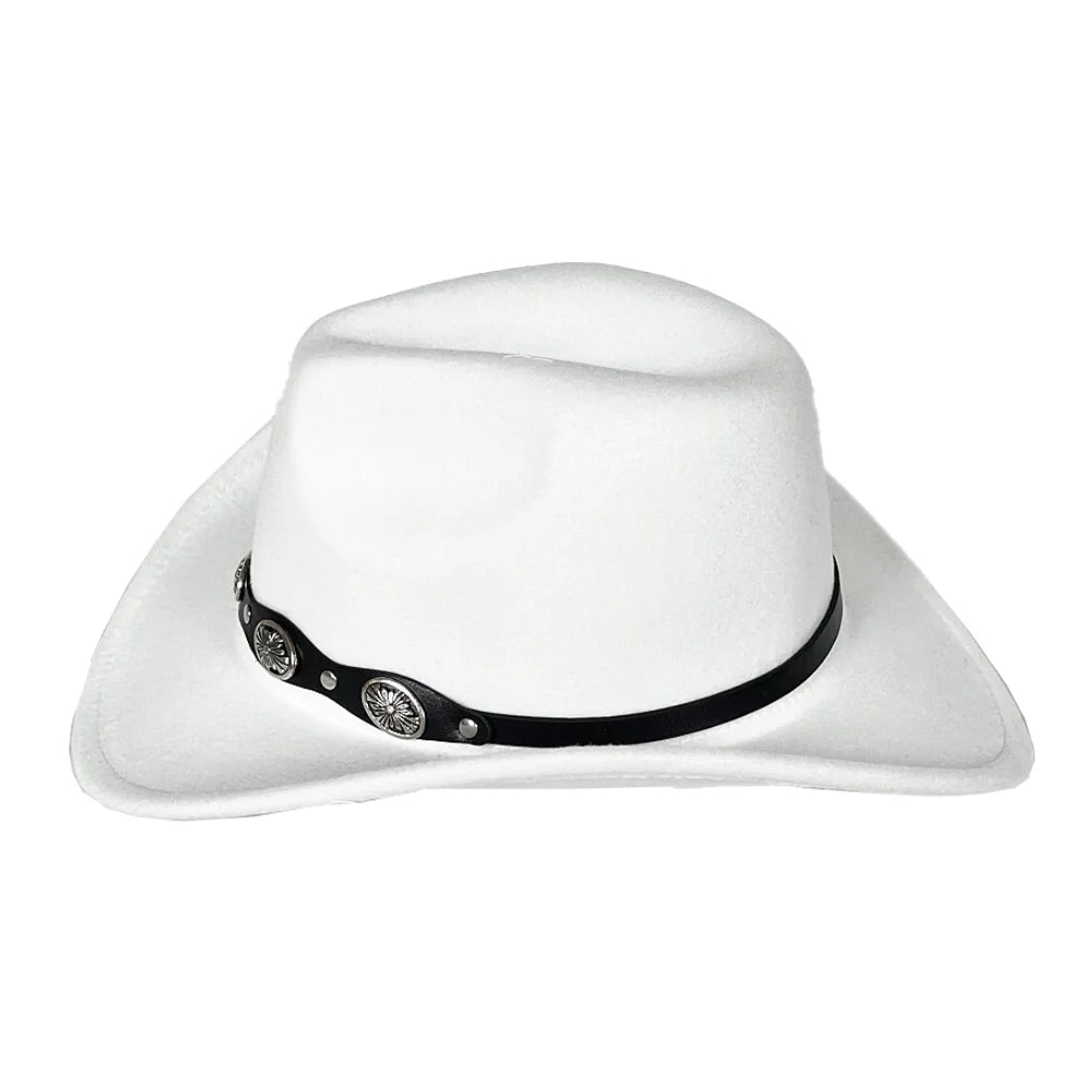 Women Men Cowboy Cowgirl Hats Felt Wide Brim Western Hat with Belt Buckle