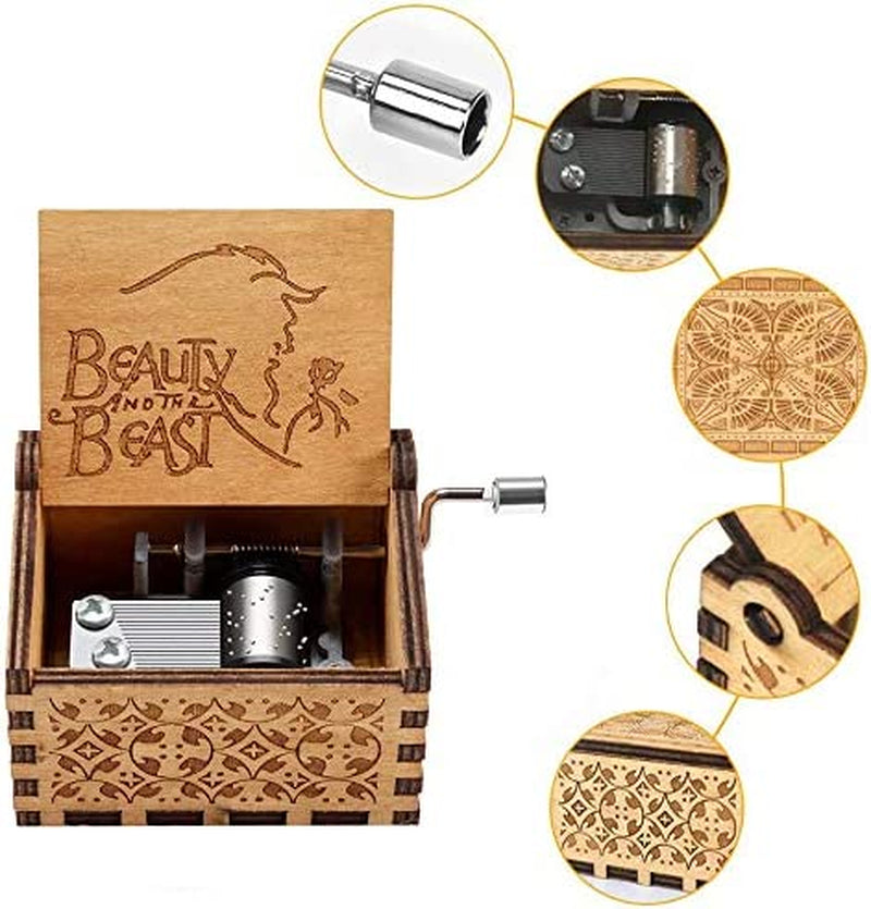 Beauty and the Beast Music Box, Valentine Christmas Birthday Anniversary Wooden Gift for Wife Girlfriend Husband Boyfriend Girl Hand Crank Present