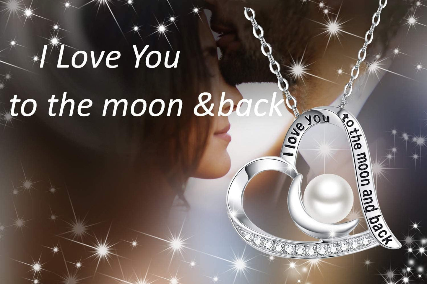 Valentines Day Birthday Gifts I Love You to the Moon and Back Necklace 925 Sterling Silver February March Birthstones Amethyst Aquamarine Necklace for Women Heart Pendant Jewelry for Her