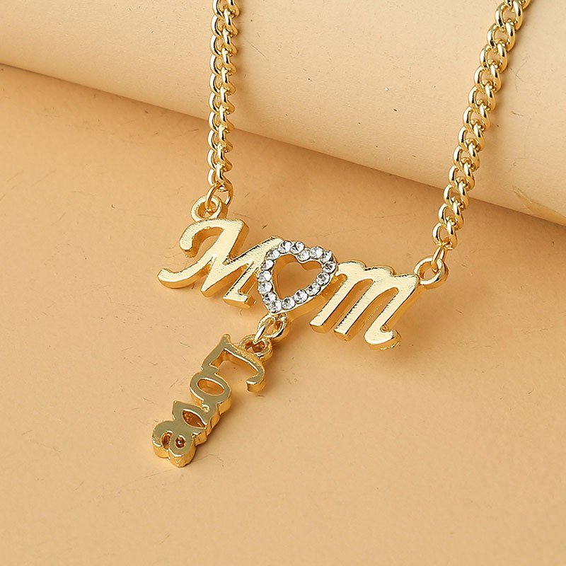 MAM LOVE Gold Pendant Rhinestone Heart Pendant Necklace Gifts For Mom Women Jewelry Gifts