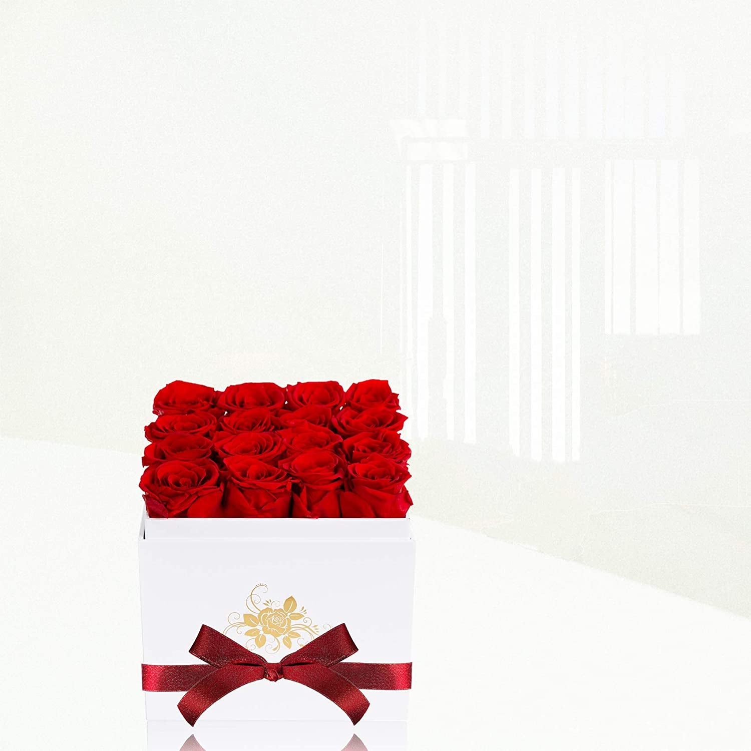 Luxury Preserved Roses in a Box, Red Real Roses Romantic Gifts for Her Mom Wife Girlfriend Anniversary Mother'S Day Valentine'S Day Christmas(White Large Square Box)