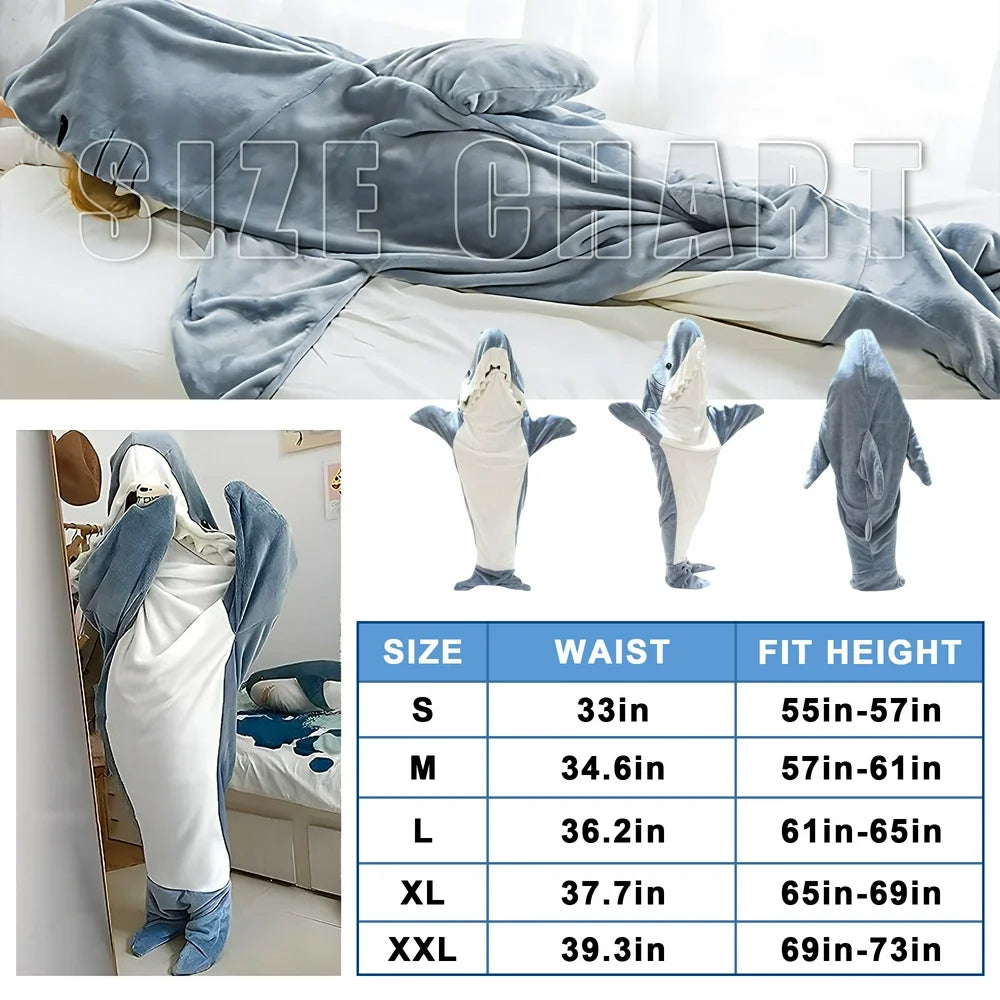 Shark Blanket - Wearable Blanket for Adult Kids, Super Soft Cozy Flannel Hoodie, Shark Onesie, Shark Blanket Hoodie, Shark Sleeping Bag (Gray Blue, XL)